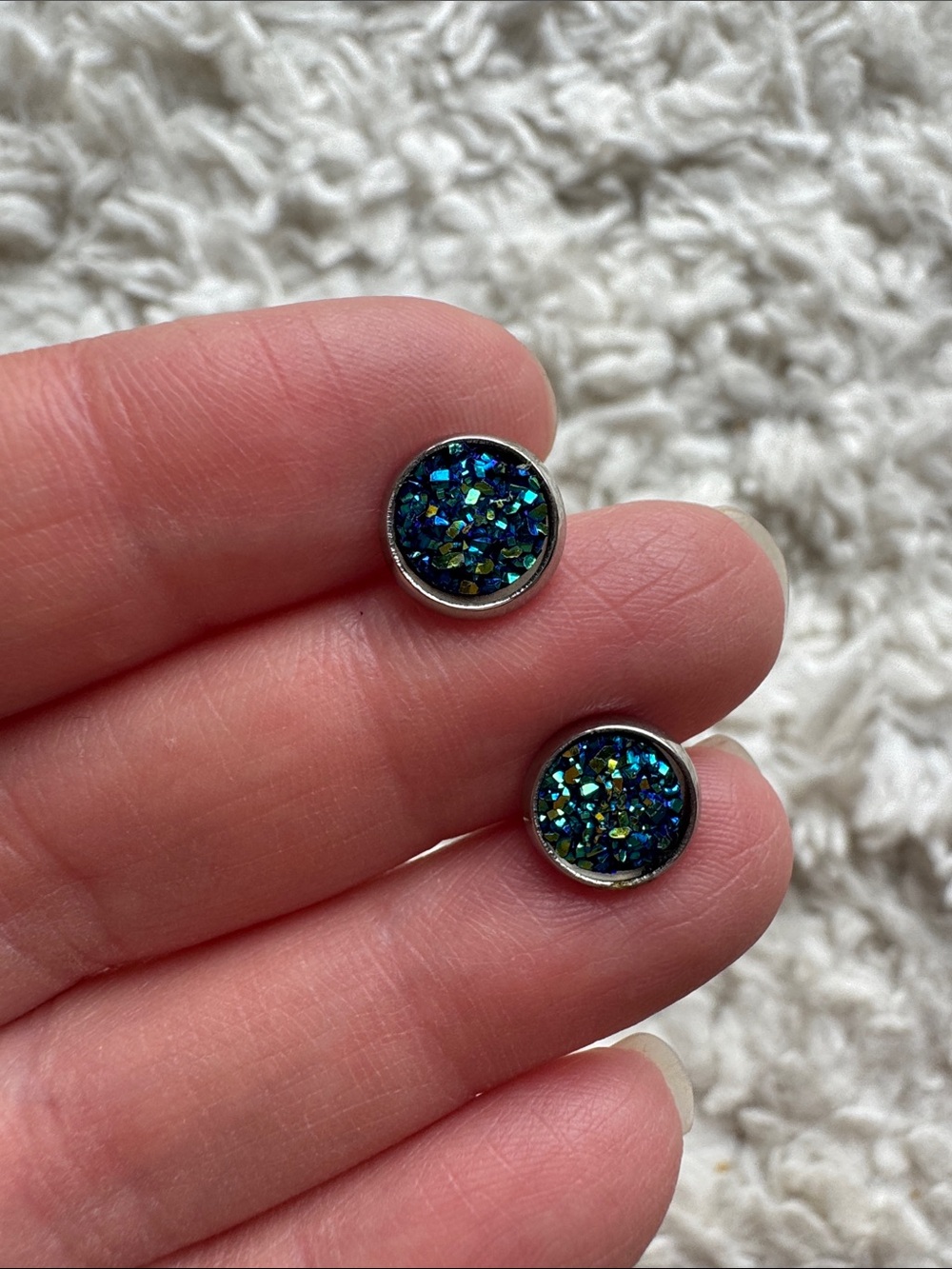 Druzy Silver Tone Studs